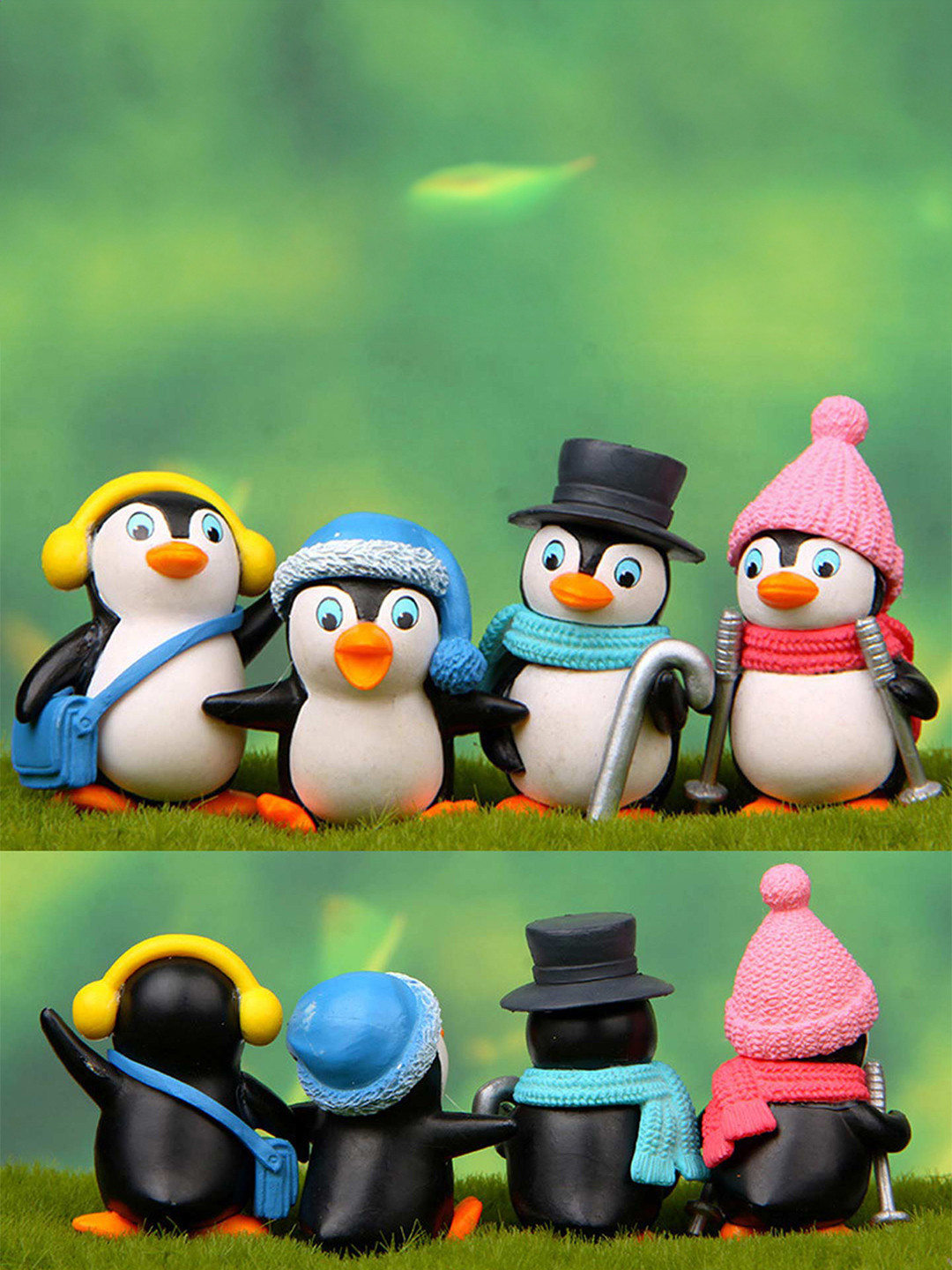 Spiaty Cute Mini Winter Penguin Black Polyresin Glossy Living Room Set of 4 Small Showpieces - 1.7 Inches