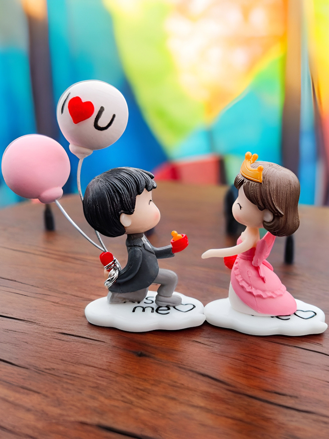 Spiaty Romantic Couple Black Polyresin Glossy Home Office Set of 2 Small Showpieces - 3.1 Inches