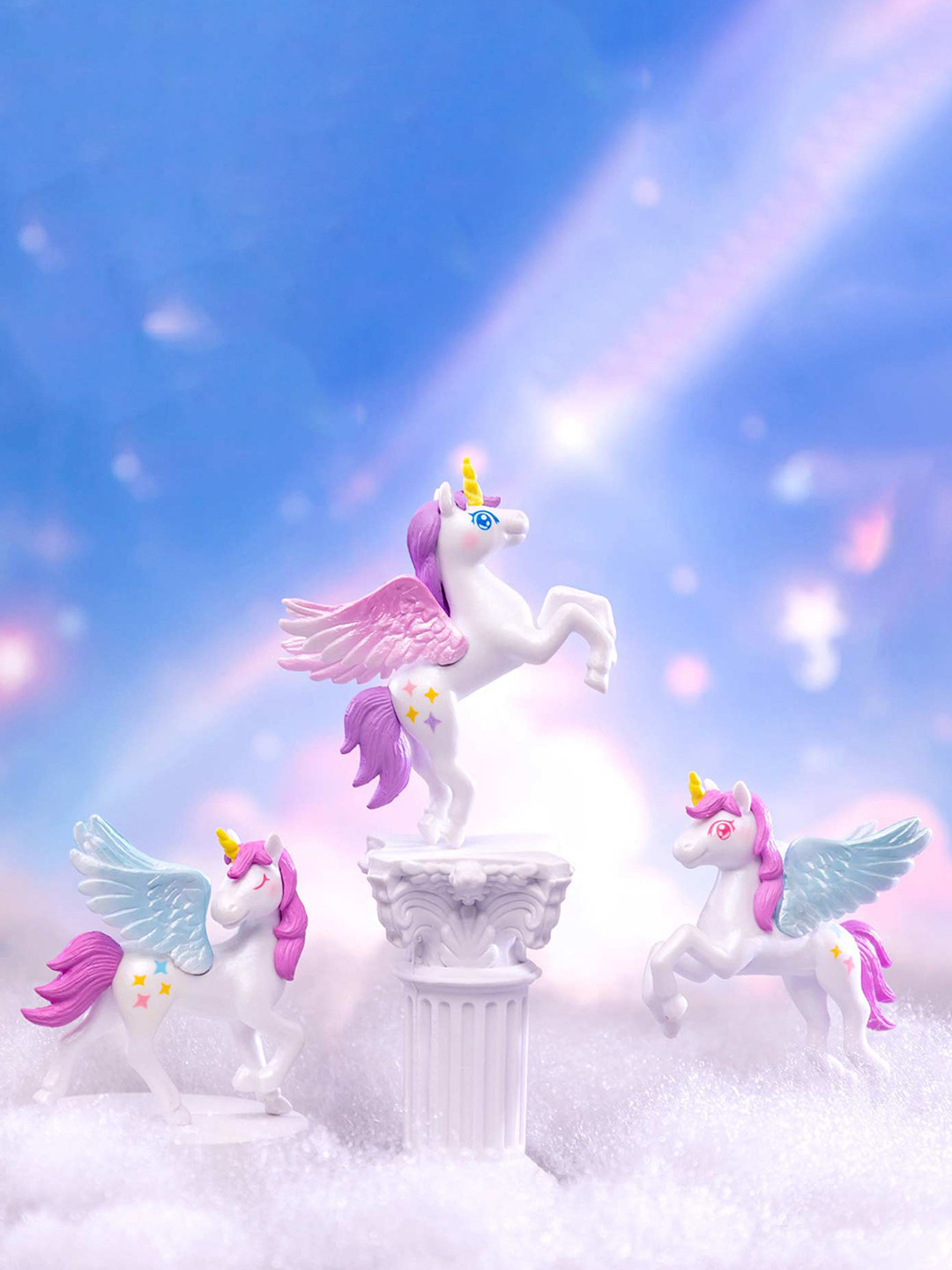 Spiaty Unicorn Mini White Polyresin Glossy Living Room Set of 2 Small Showpieces - 2.4 Inches