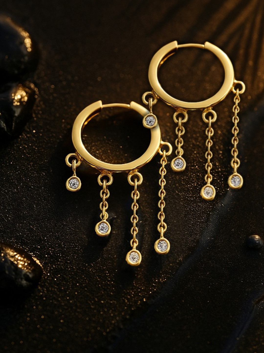 Nipura 925 Sterling Silver 14kt Gold-Plated CZ Studded Step-by-Step Chain Hoop Earrings