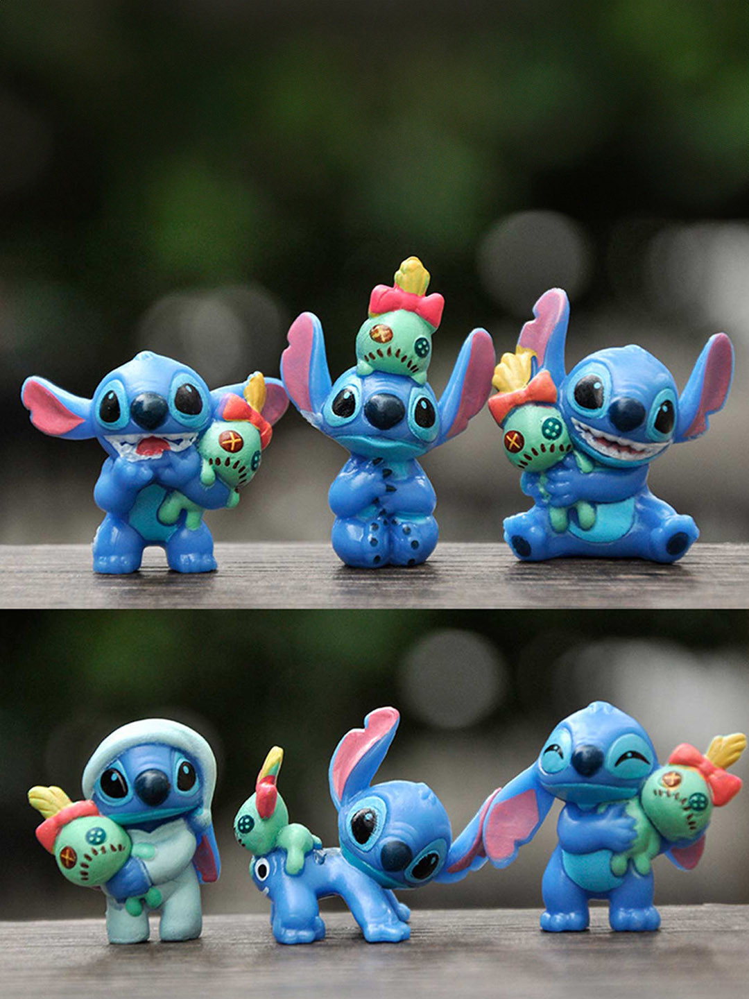 Spiaty Disney Stitch Doll Mini Blue Polyresin Matte Living Room Set of 6 Small Showpieces - 1.4 Inches
