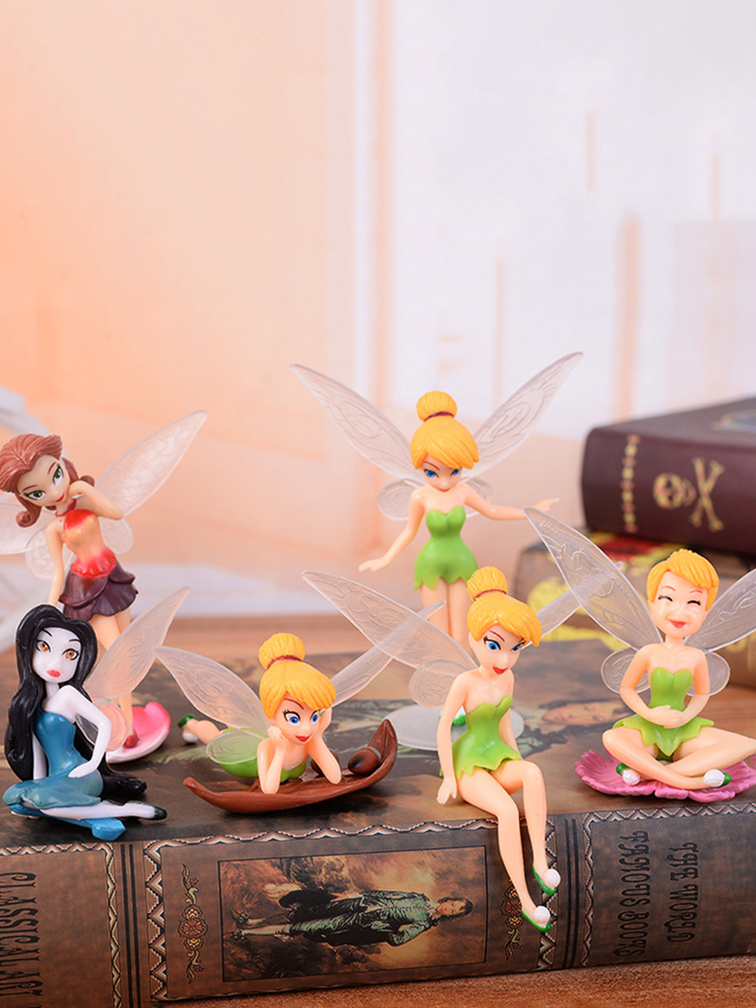 Spiaty Flower Fairy Green Polyresin Natural Living Room Set of 6 Small Showpieces - 3.8 Inches