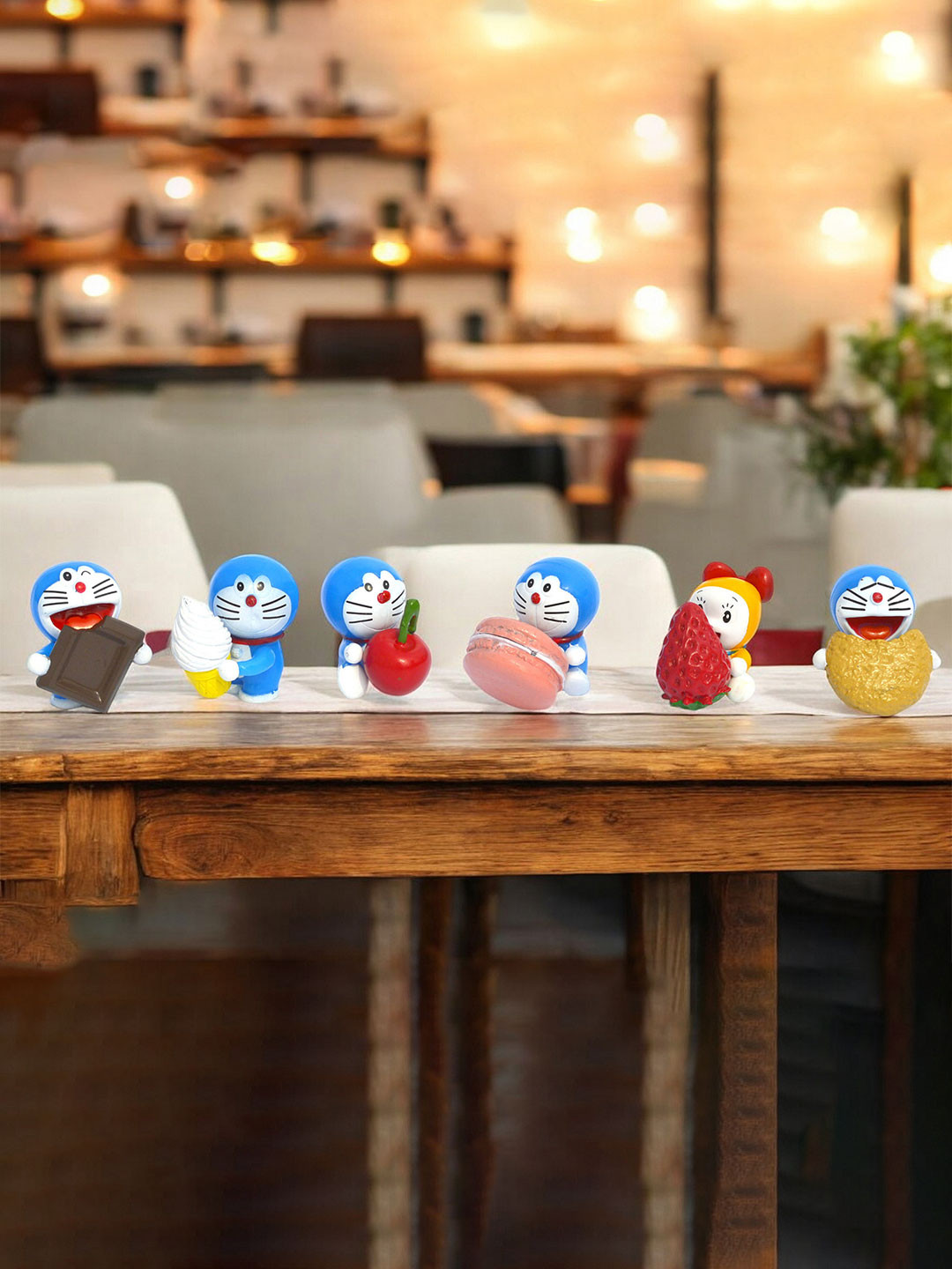 Spiaty Cute Mini Doraemon Blue Polyresin Matte Living Room 3D Set of 6 Small Showpieces - 1 Inches