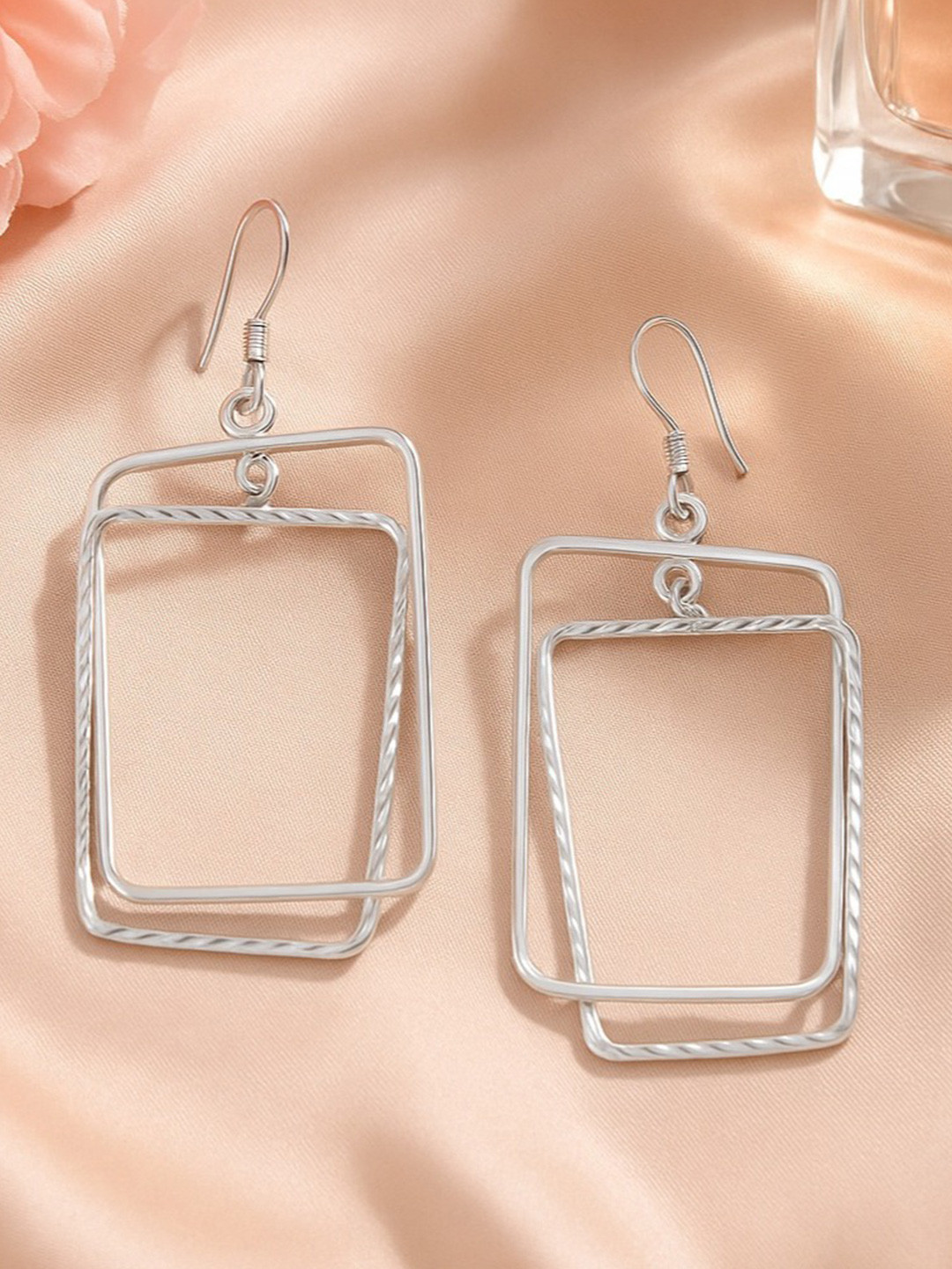 Nipura 925 Sterling Silver Rhodium Plated Classic Asymmetric Rectangle Drop Earrings