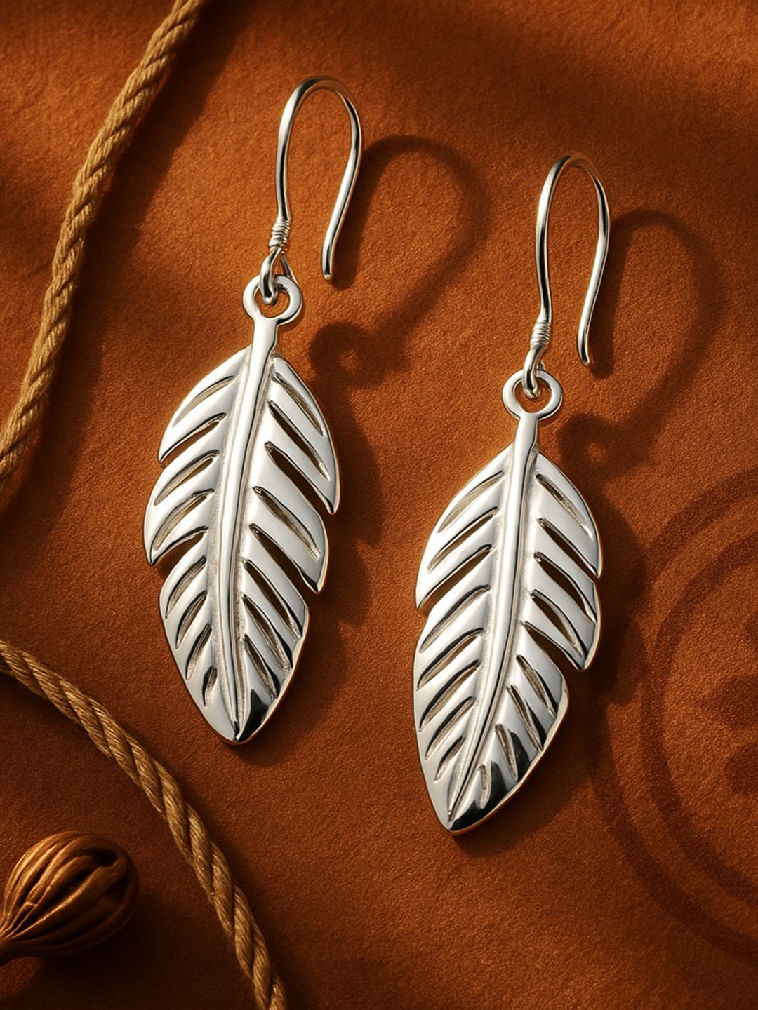 Nipura 925 Sterling Silver Rhodium-Plated Contemporary Leaf Laser-Cut Drop Earrings