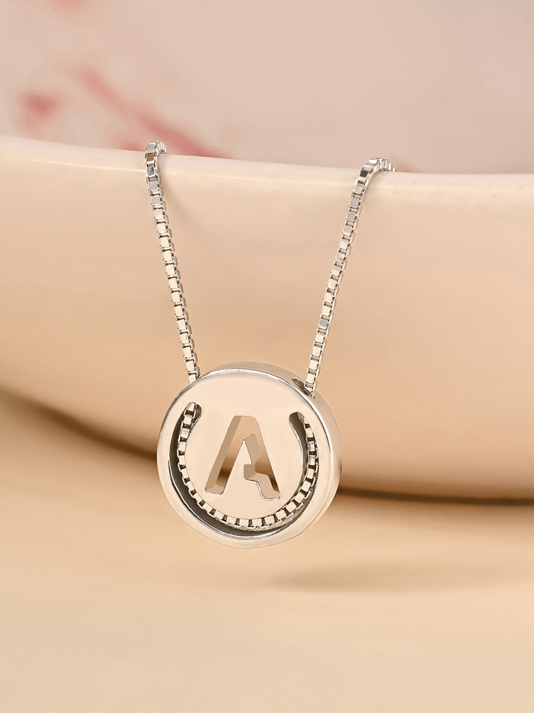 TOUCH925 925 Silver Circular Initial A Minimal Chain