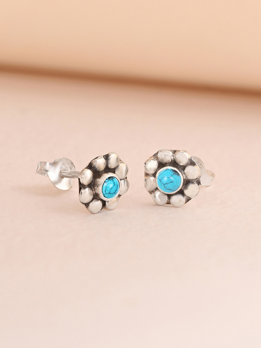 TOUCH925 925 Silver Sunflower Stone Studded Studs