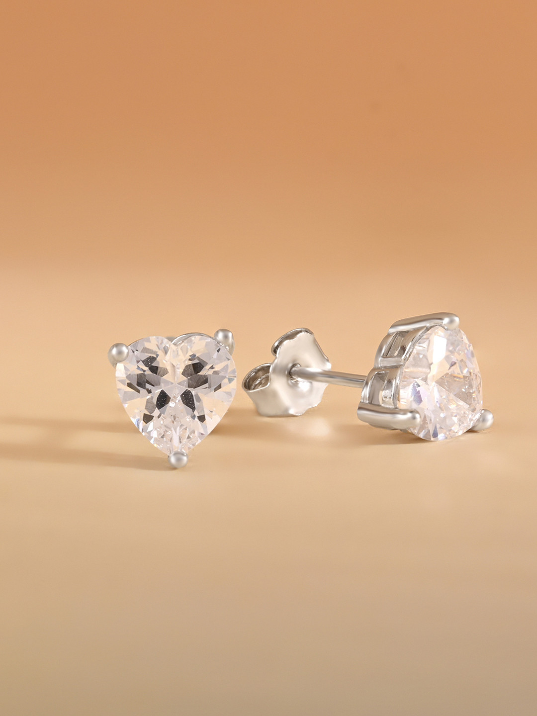 TOUCH925 925 Silver Heart Shaped Cubic Zirconia Studs