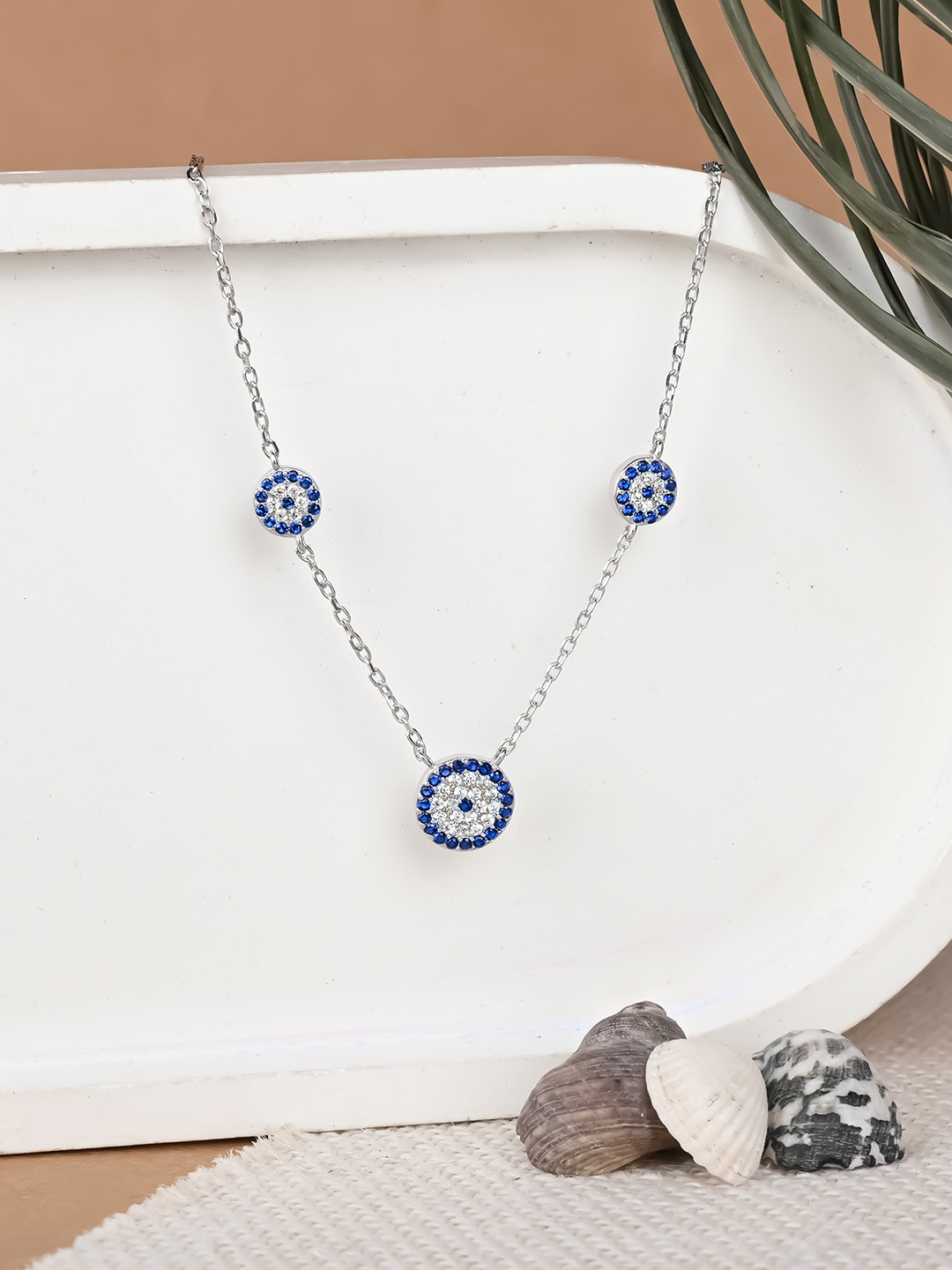 TOUCH925 925 Silver Petal Cubic Zirconia Stone Studded Minimal Chain