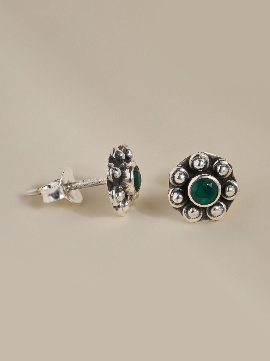 TOUCH925 925 Silver Dazzling Sunflower Oxidised Cubic Zirconia Studs