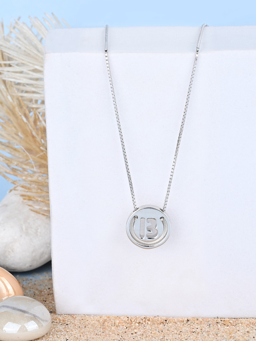 TOUCH925 925 Silver Circular Initial B Minimal Chain