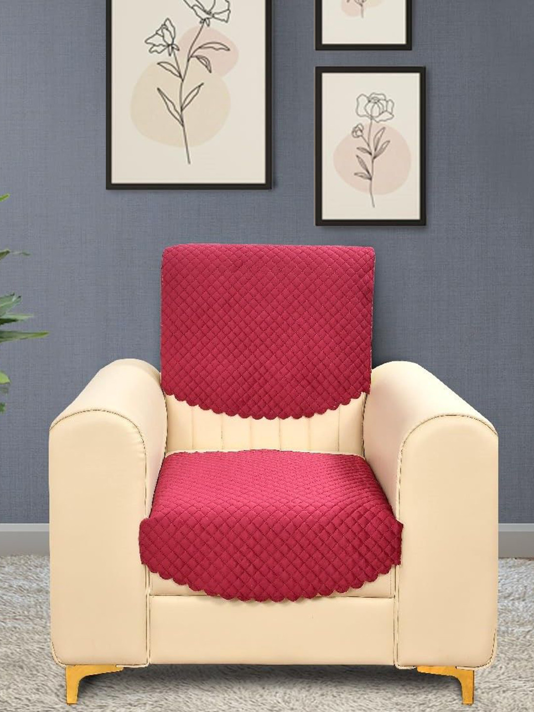 Bajo's Red 2 Pieces Velvet Sofa Cover