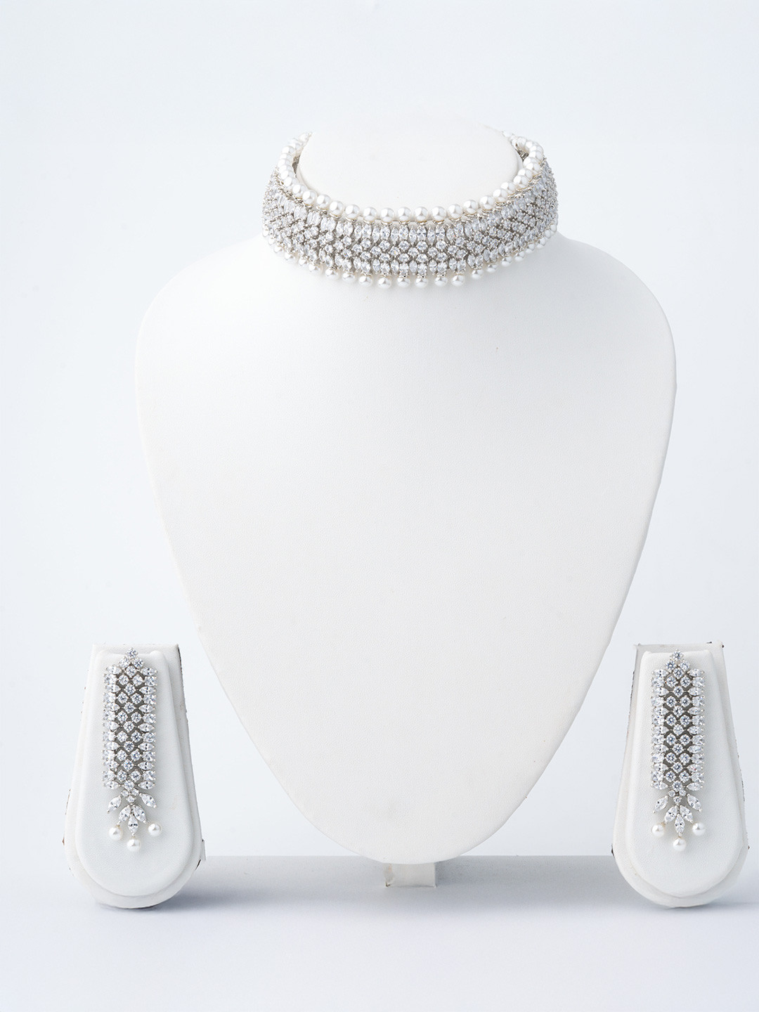 vivinia BY VIDHI MEHRA Womens Silver Plated Artificial Stones Necklace Set With Earrings