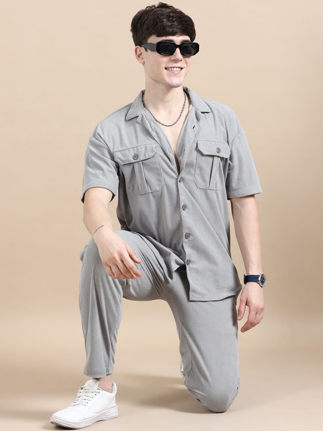 Bushirt Striped Shirt Collar Night suits