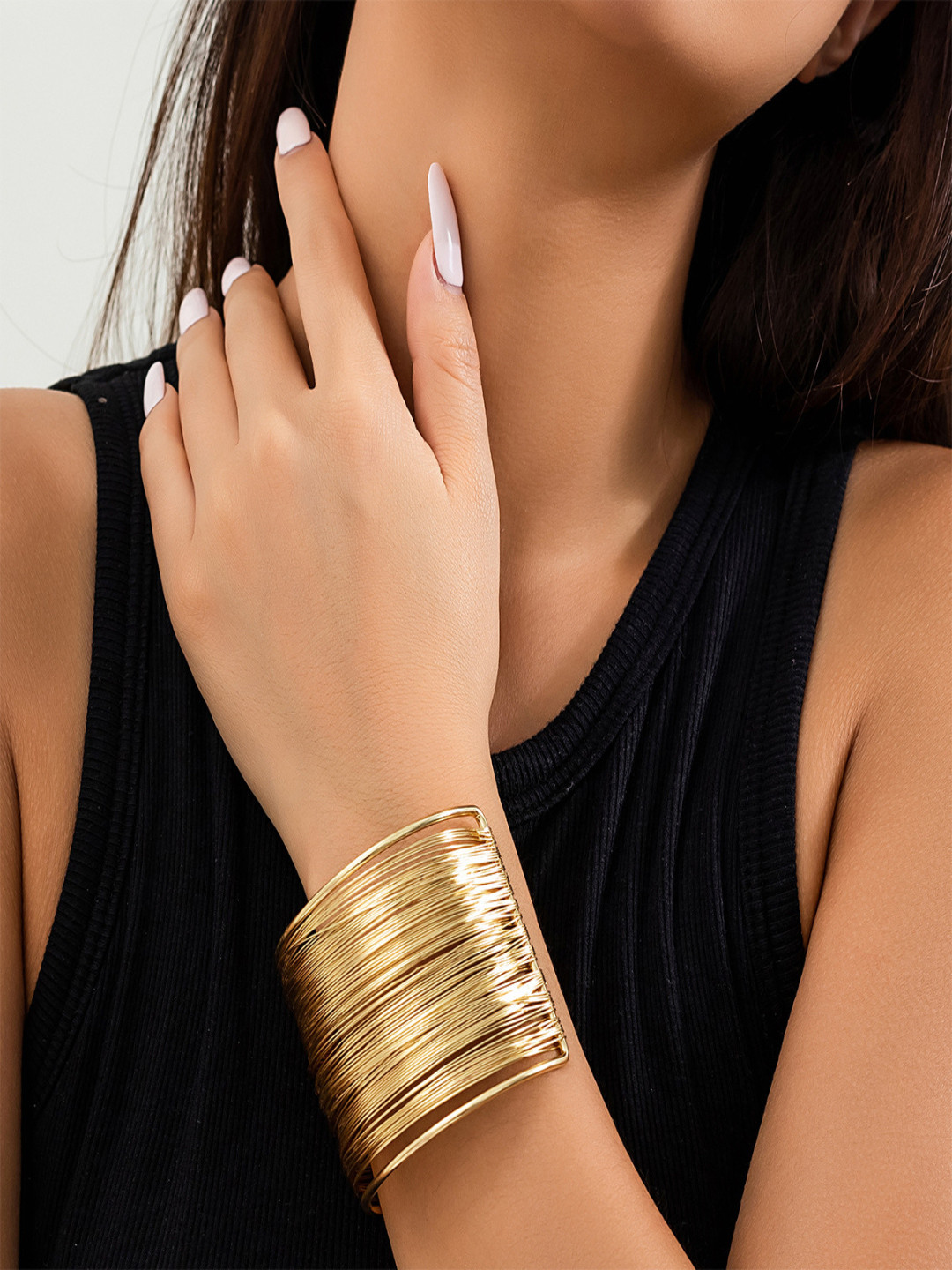 AQUASTREETChunky Gold Bangle Stack Coil Wire Cuff Bracelet
