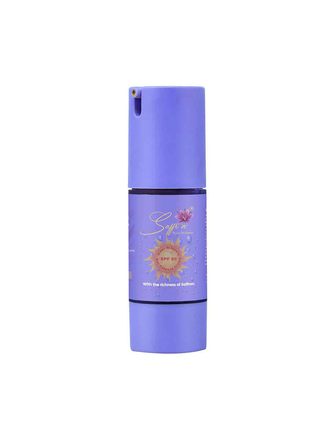 Saffr'n Water Resistant SPF 50 Sun Defence Sunscreen With Saffron - 30 ml