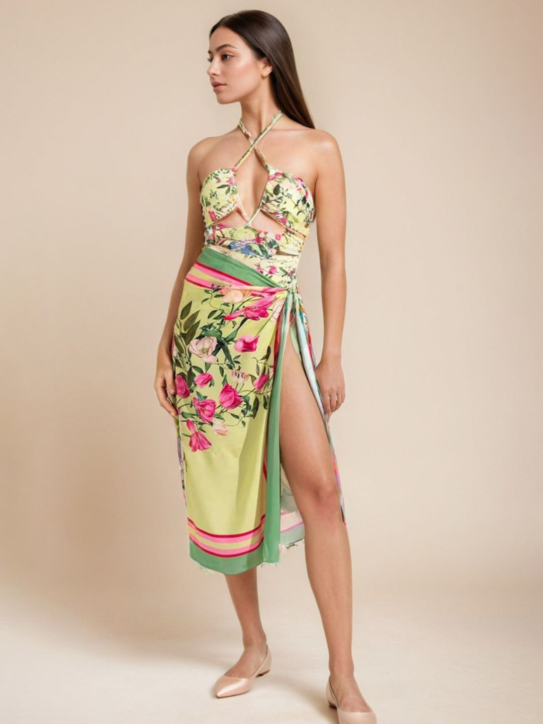 WomanLikeU Radiance Reef Printed Monokini With Sarong