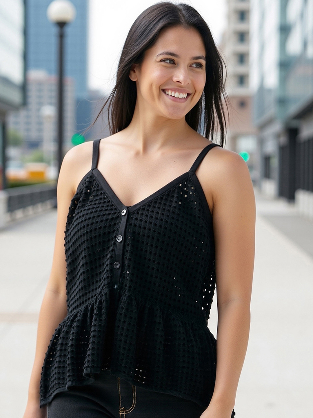 Bewakoof Black Flat Knit Short Top