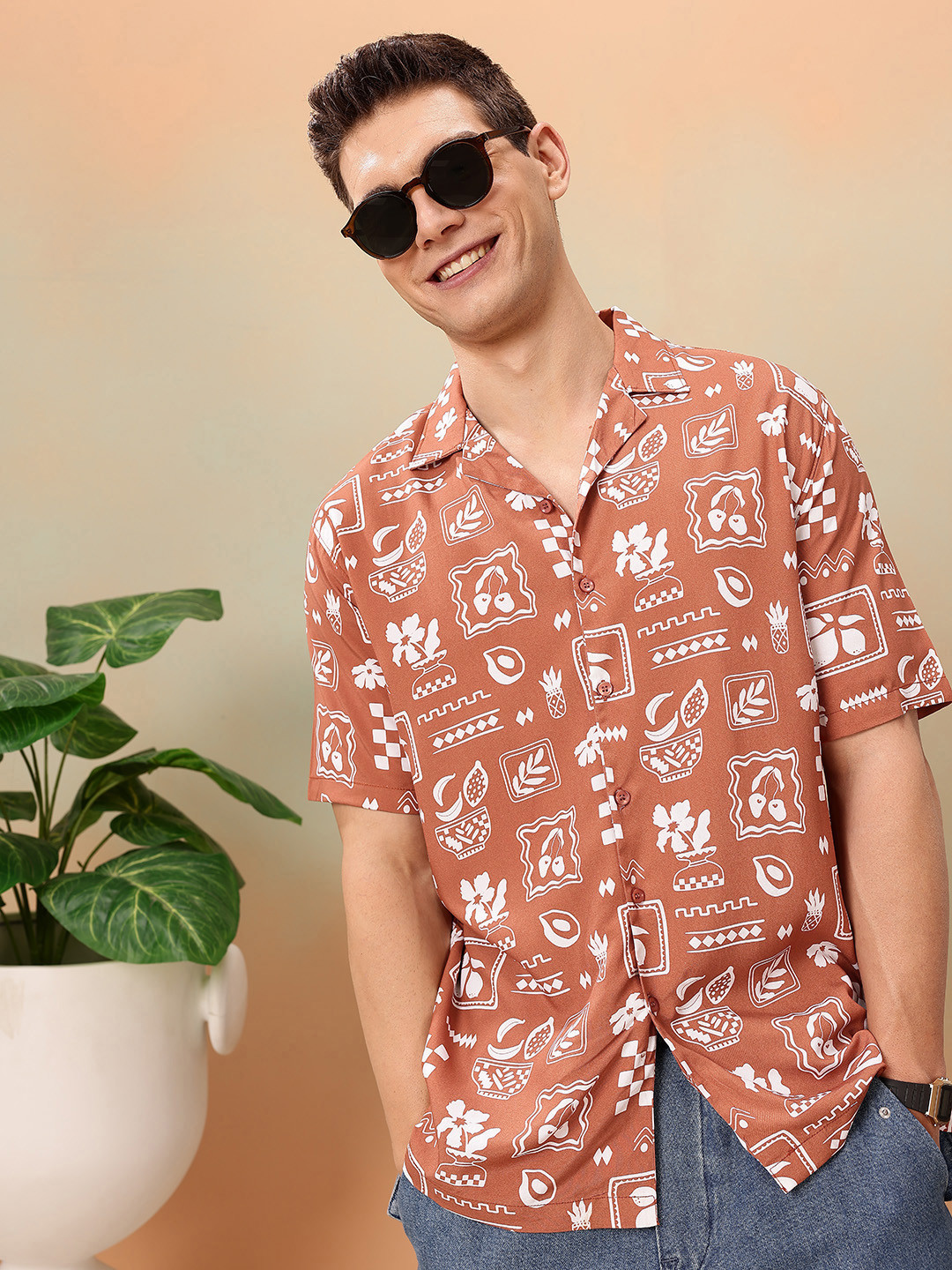 Mast & Harbour Printed Drop-Shoulder Sleeves Relaxed Fit Casual Shirt