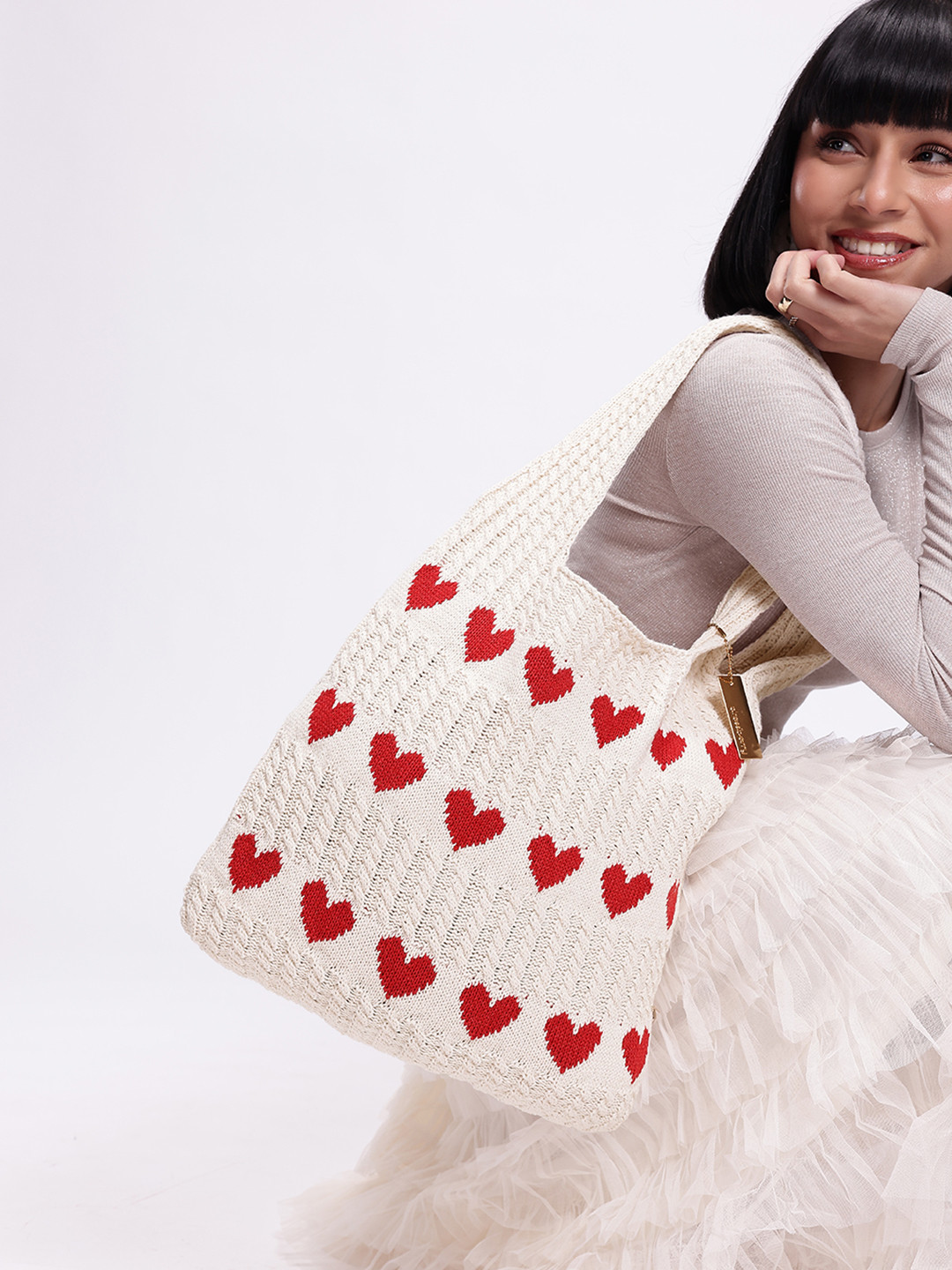 DressBerry Heart Crocheted Shopper Tote Bag