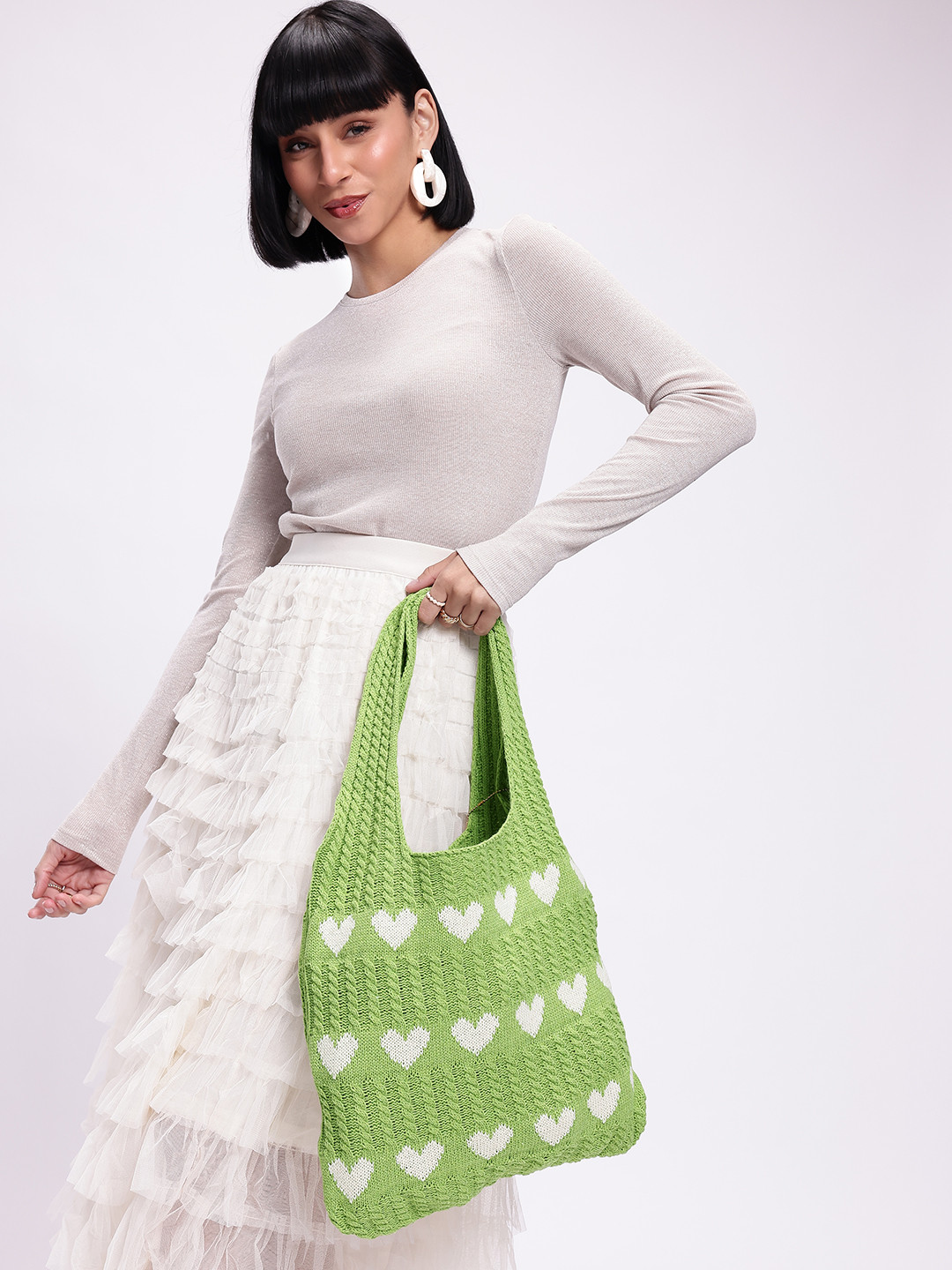 DressBerry Heart Crocheted Shopper Tote Bag