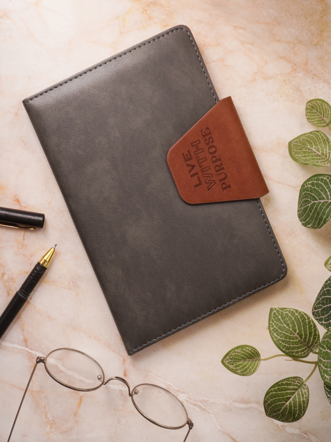 Doodle A5 Leather Notebook, 160 pages - Grey