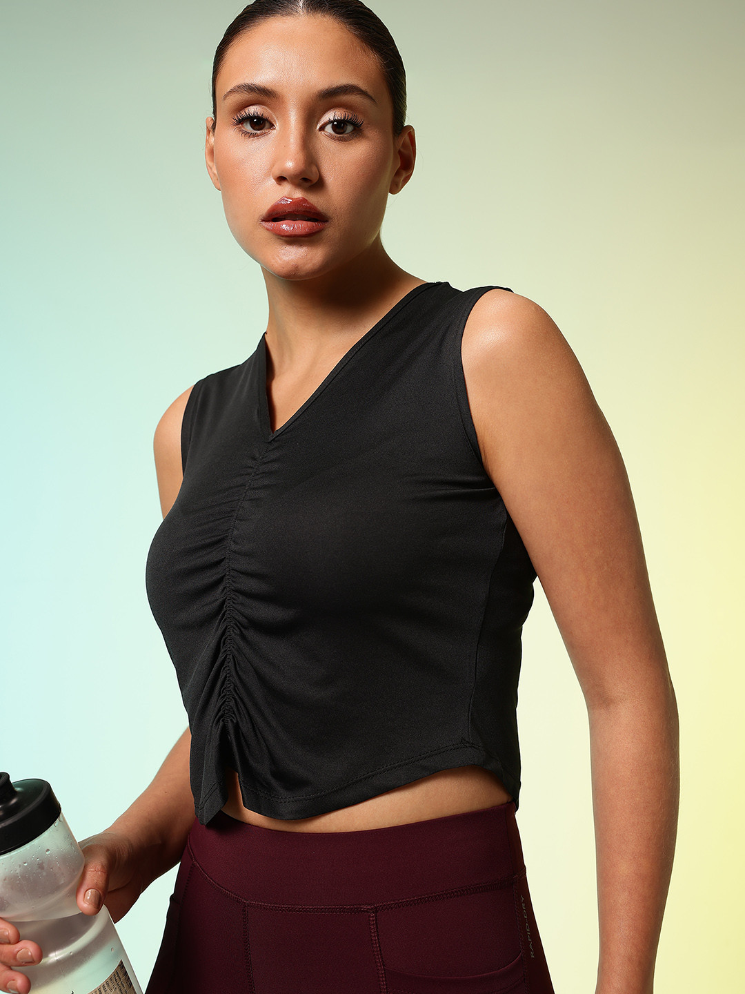 HRX by Hrithik Roshan Rapid Dry Active Goddess Gathered Training Crop T-shirt