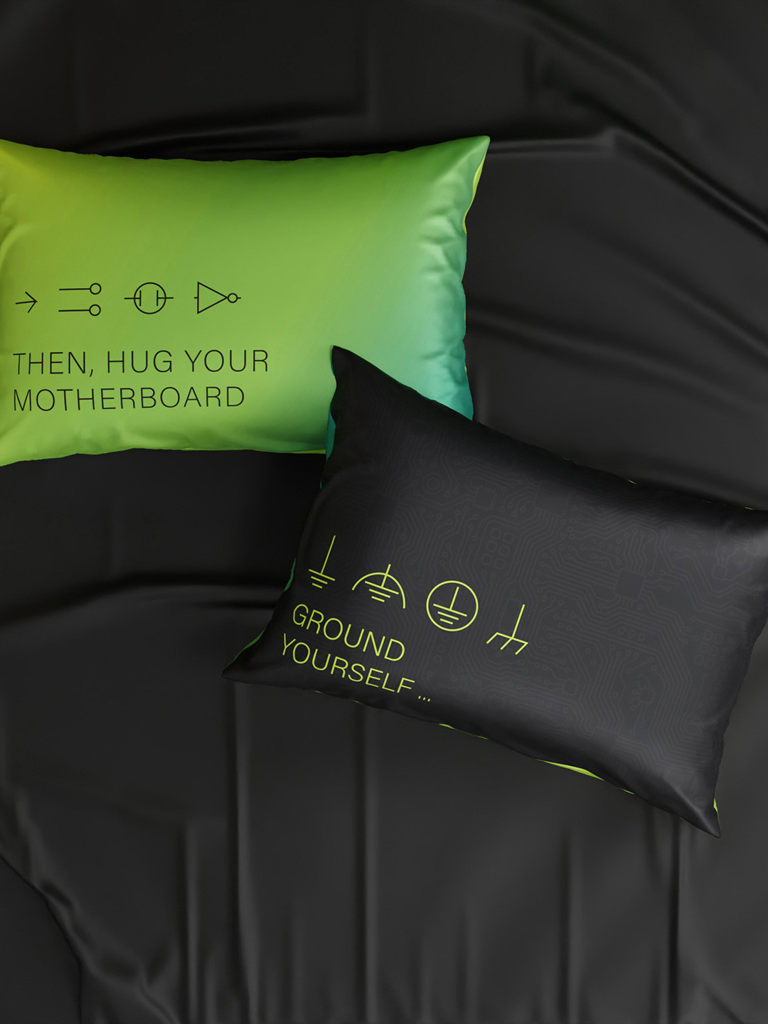 QuirkLoom Green & Black Geometric AC Room 150 GSM Double Bed Comforter & 2 Pillow Covers