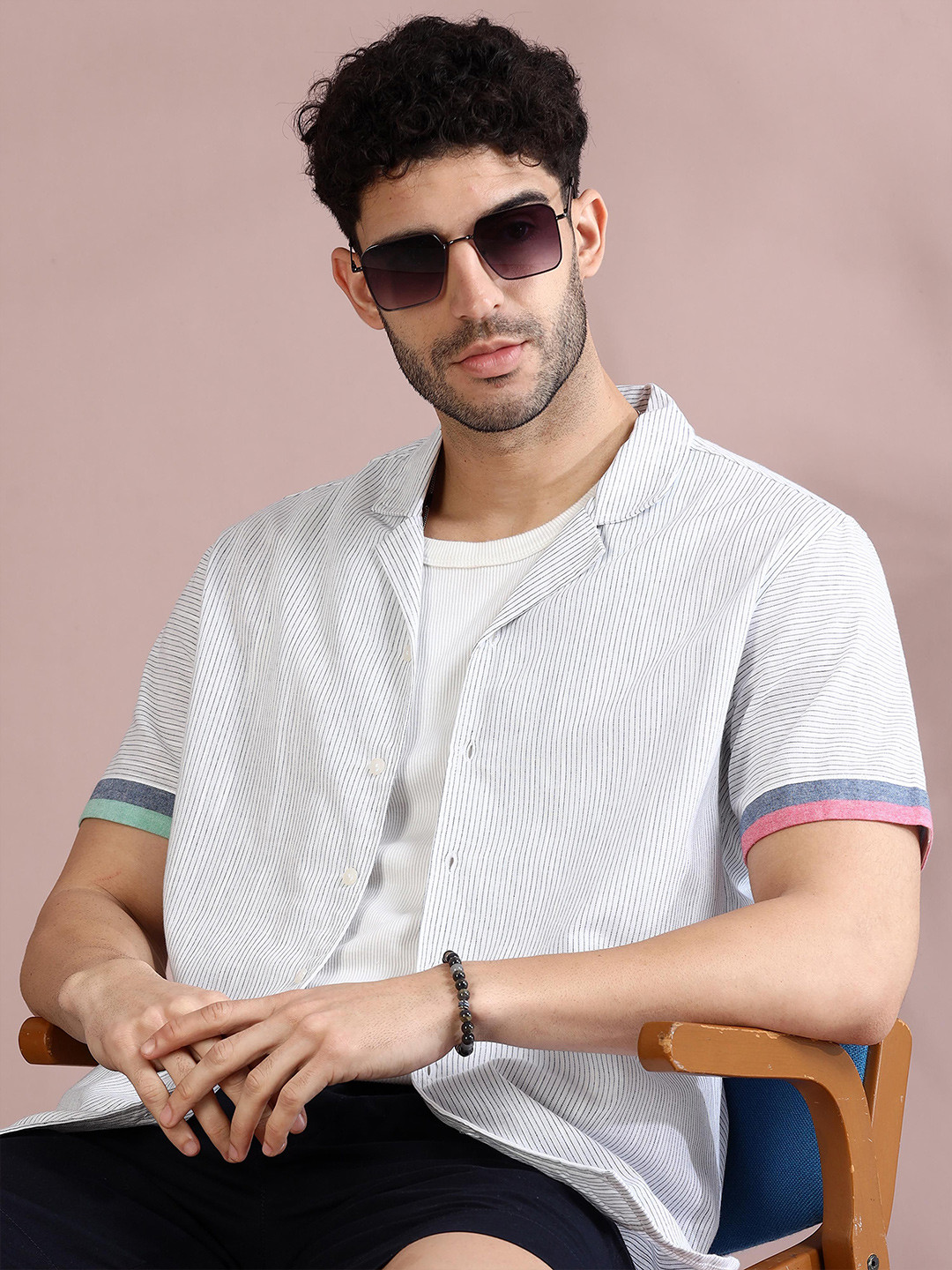 FILORI STUDIO Men Pure Cotton Contrast Sleeves Striped Shirt