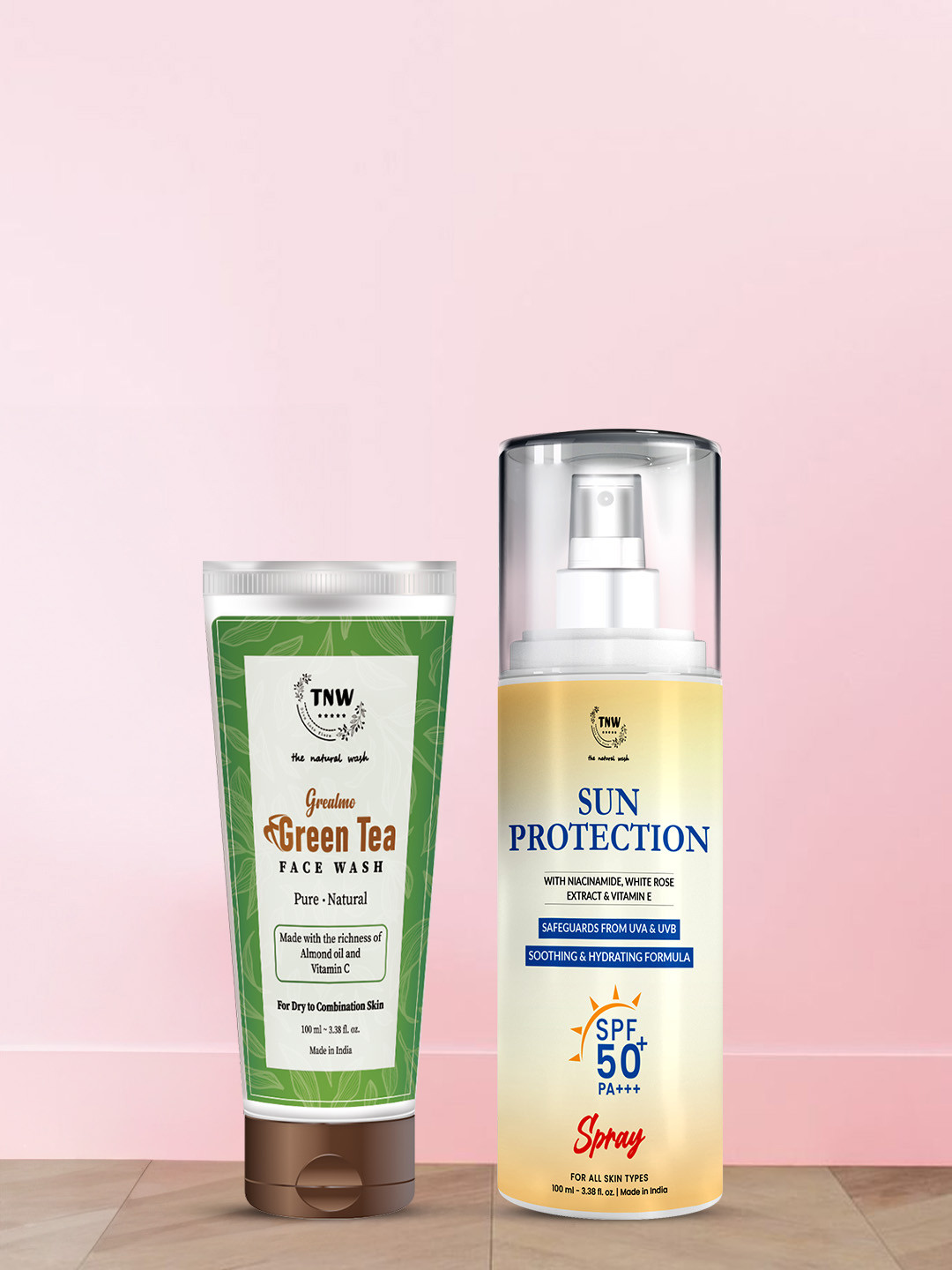 TNW the natural wash Set of Grealmo Face Wash & Sun Protection SPF50 Spray - 100 ml each
