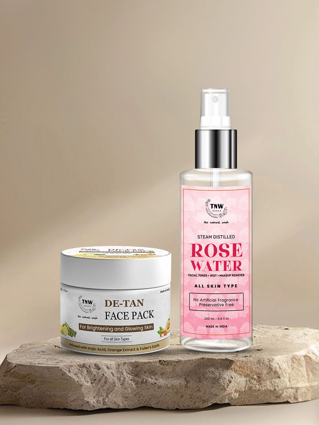 TNW the natural wash Set of De-Tan Face Pack - 50g & Rose Water Toner+Remover - 200ml