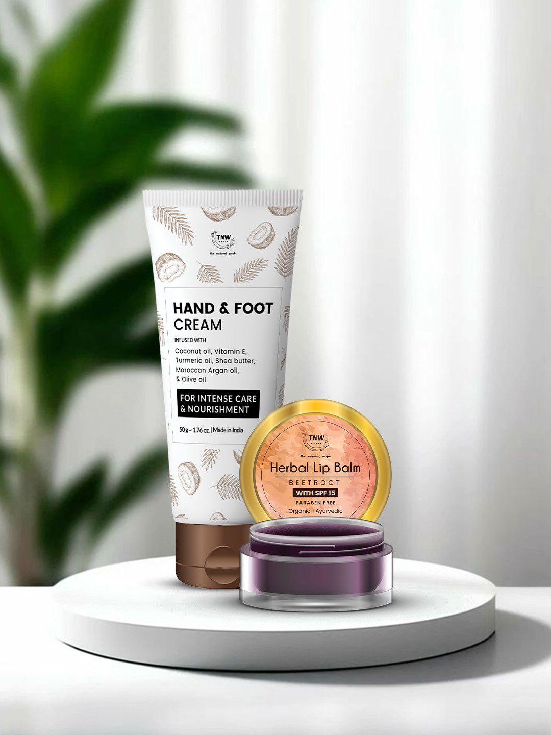 TNW the natural wash Set of Hand Foot Cream - 50g & Herbal Beetroot Lip Balm - 5g