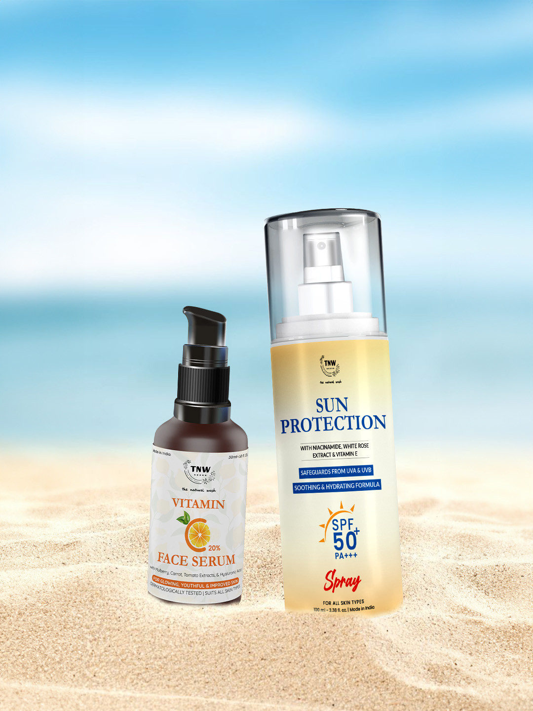 TNW the natural wash Set of Vitamin C Face Serum 30ml & Sun Protection SPF50 Spray 100ml