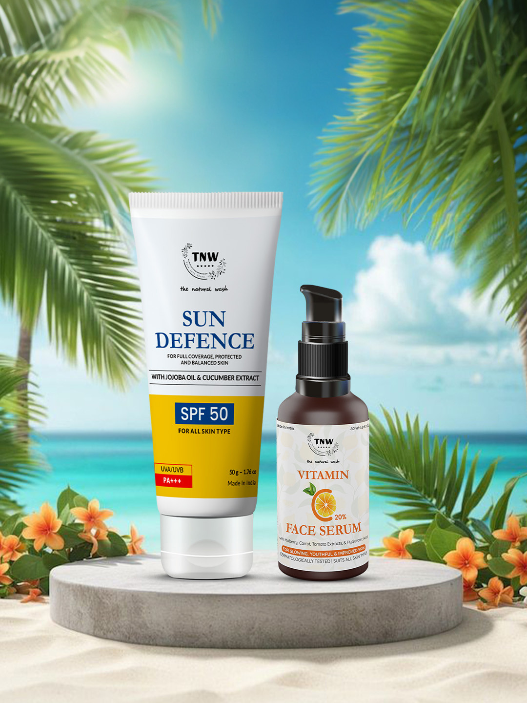 TNW the natural wash Set of Vitamin C Face Serum - 30ml & Sun Defence SPF50 Cream - 50g