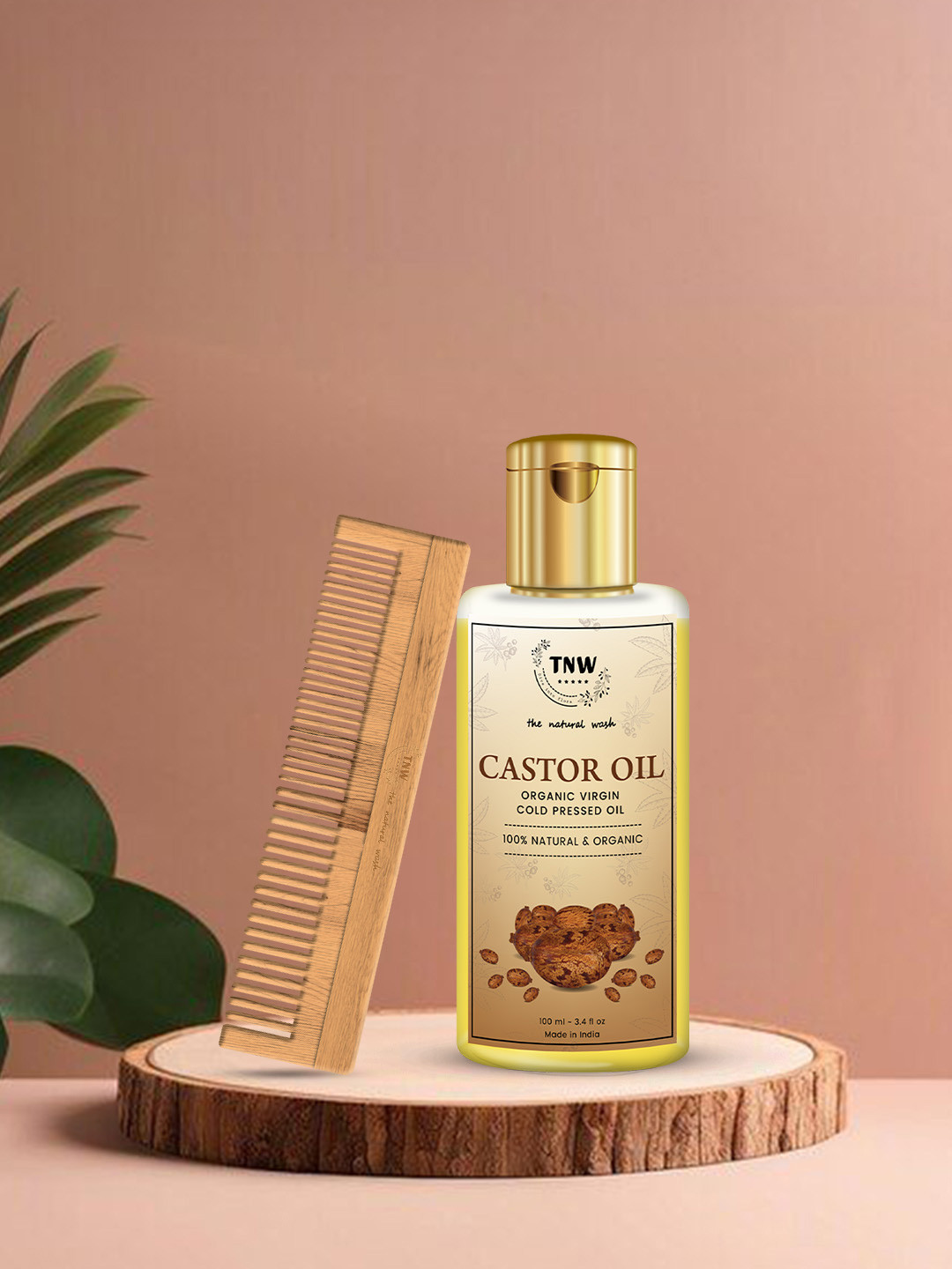 TNW The Natural Wash Virgin Cold Pressed Castor Hair Oil 100ml with Neem Wood Comb