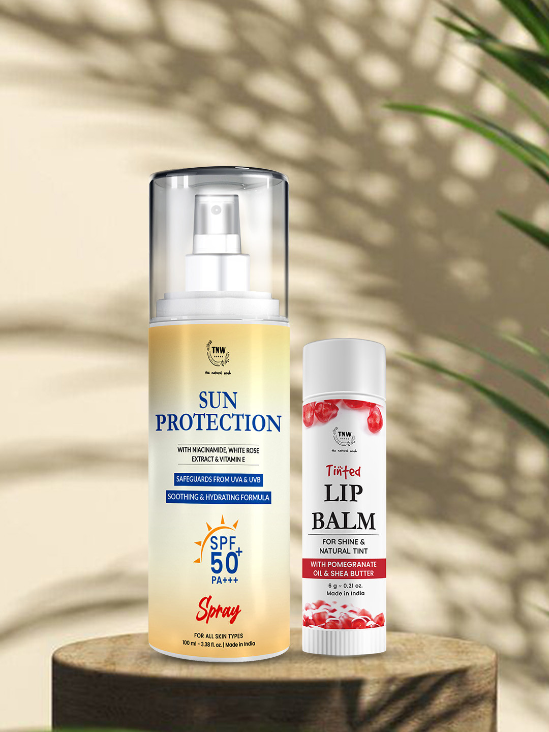 TNW the natural wash Set of Pomegranate Lip Balm 6g & Sun Protection SPF50 Spray 100ml