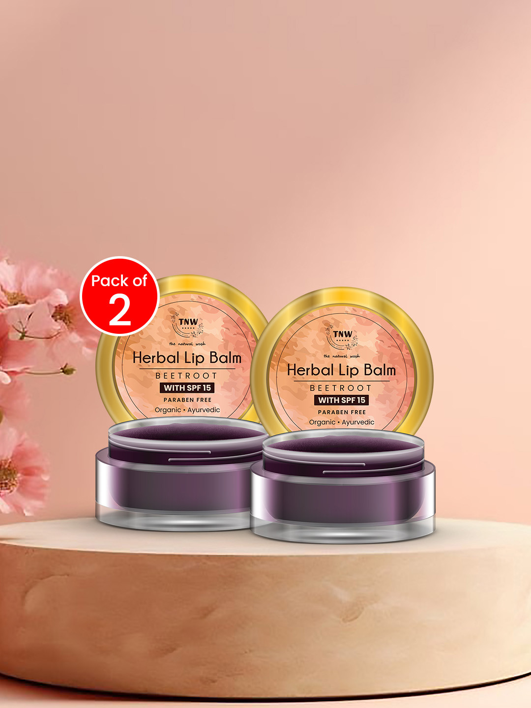 TNW the natural wash Set of 2 Herbal Beetroot Lip Balm for Dry & Chapped Lips - 5 g each