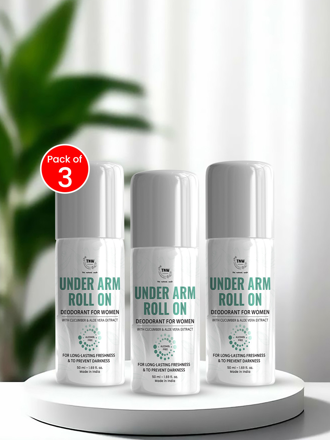 TNW the natural wash Women Set of 3 Cucumber & Aloe Extract Under Arm Roll On - 50 ml each