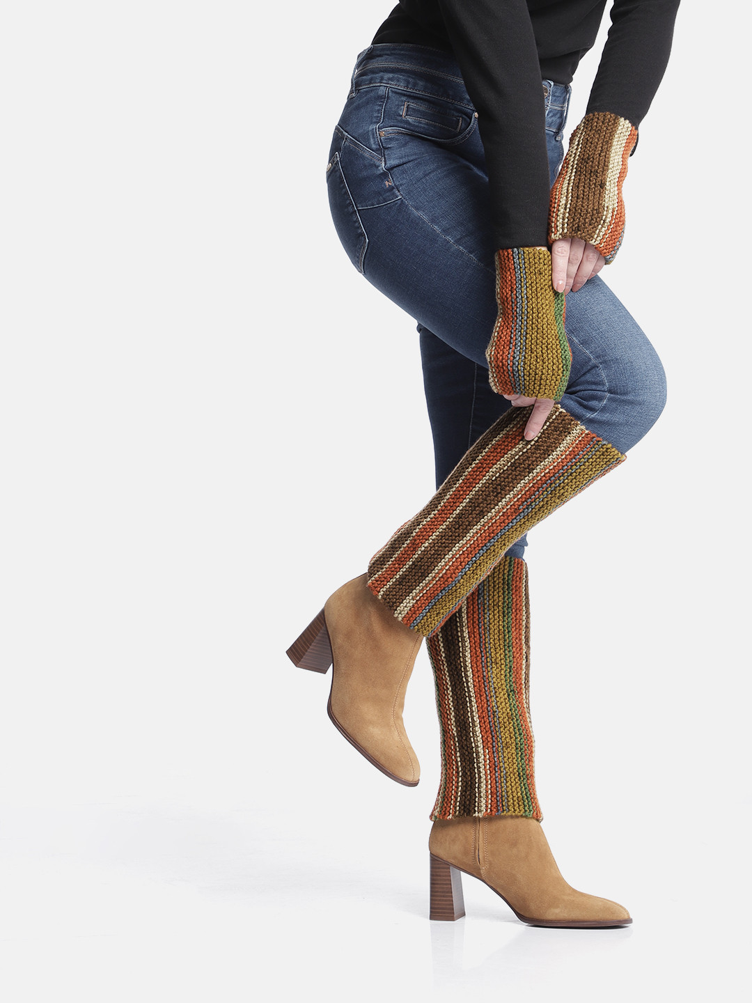 Magic Needles Unisex Striped Acrylic Winter Gloves & Legwarmers