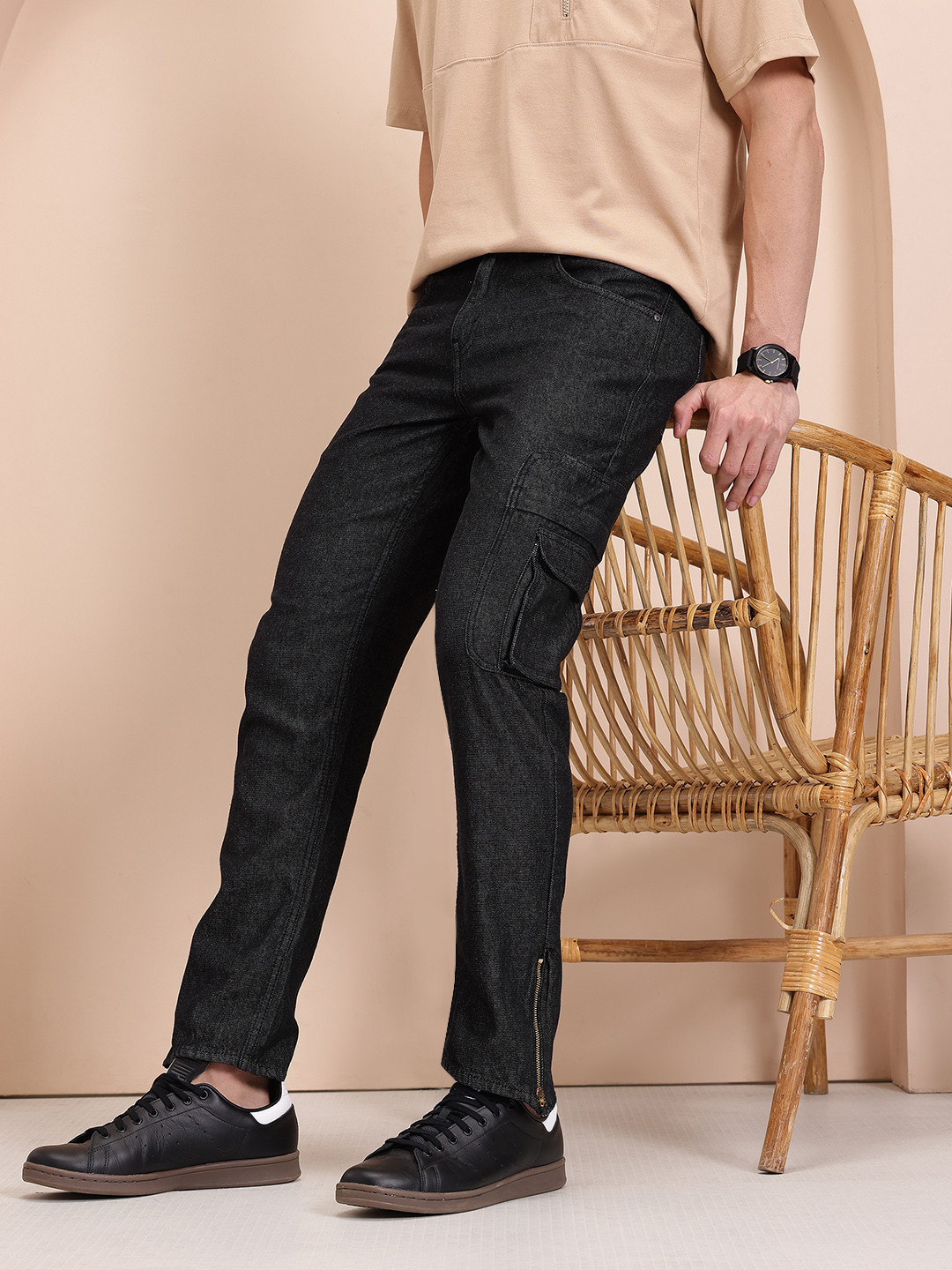 Mast & Harbour Men Slim Fit Pure Cotton Cargo Style Jeans