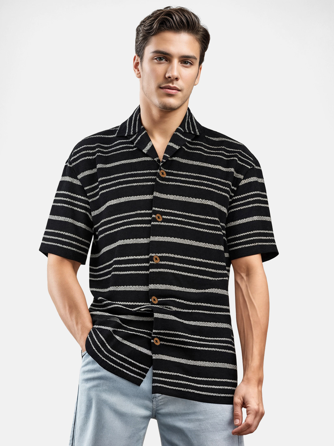 glitchez Monochrome Lines Relaxed Shirt