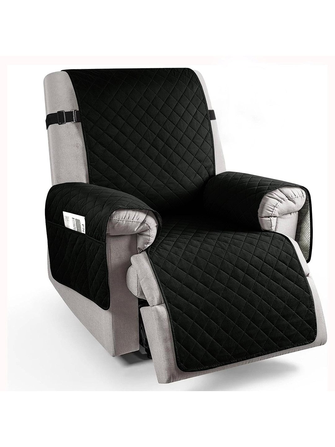 Cortina Single Seater Black Solid Reversible Fitted Non Slip Recliner Couch Slipcover