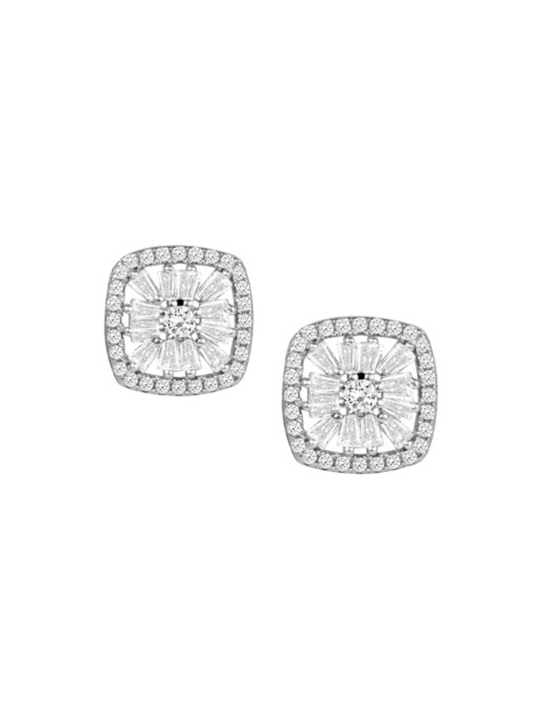 JUPRA Silver Shimmering Square Studs 925 Sterling Silver Earrings