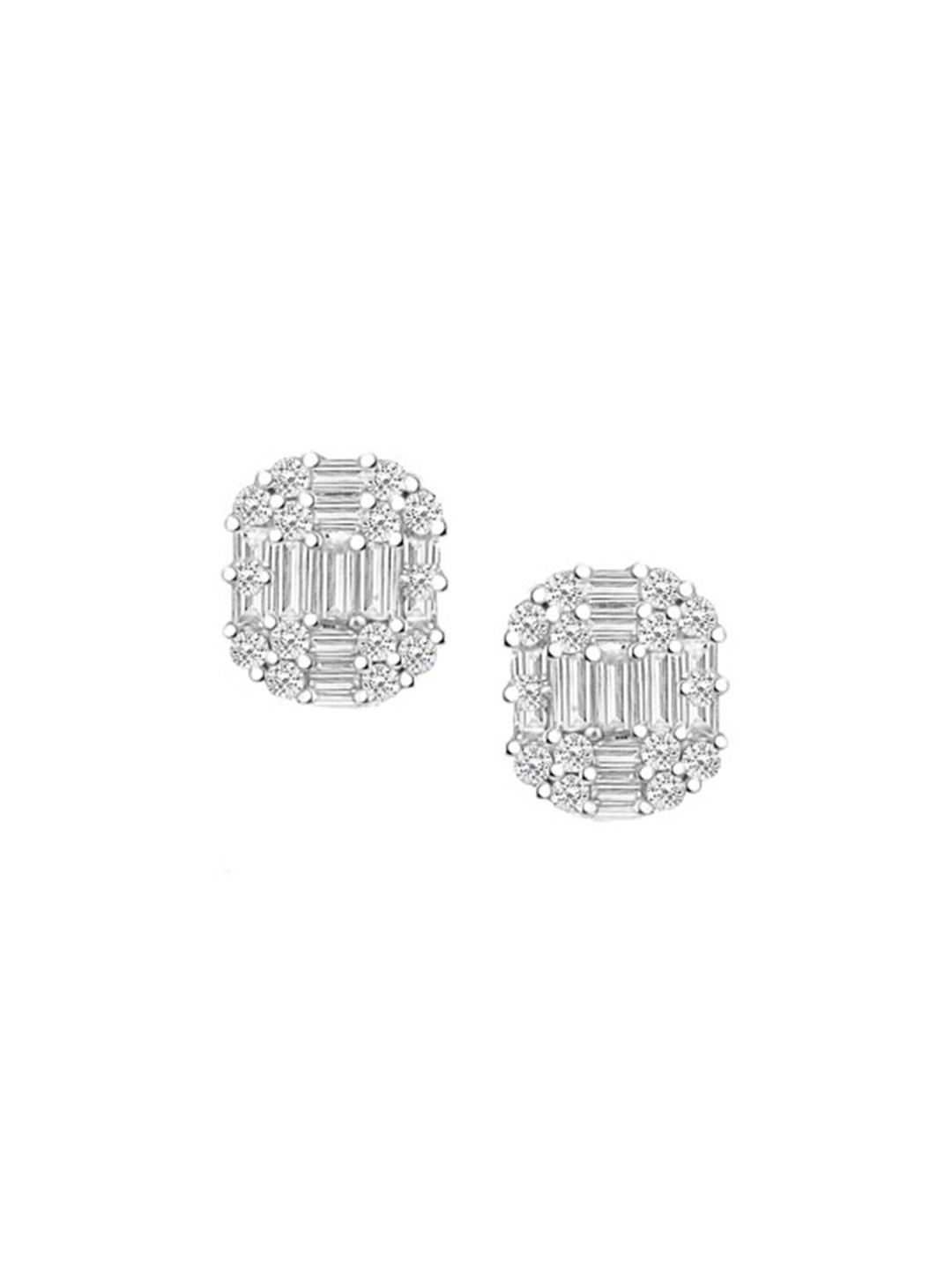 JUPRA Silver Classic Rectangle Baguette Setting Studs 925 Sterling Silver Earrings