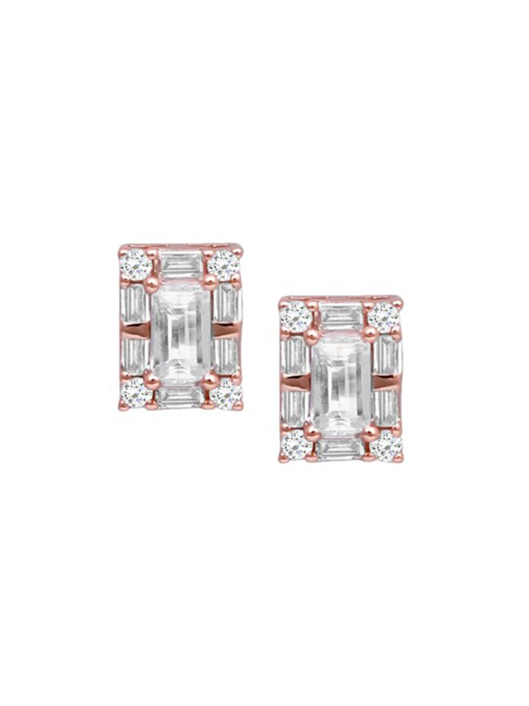 JUPRA Rose Gold Baguette Rectangle Studs 925 Sterling Silver Earrings