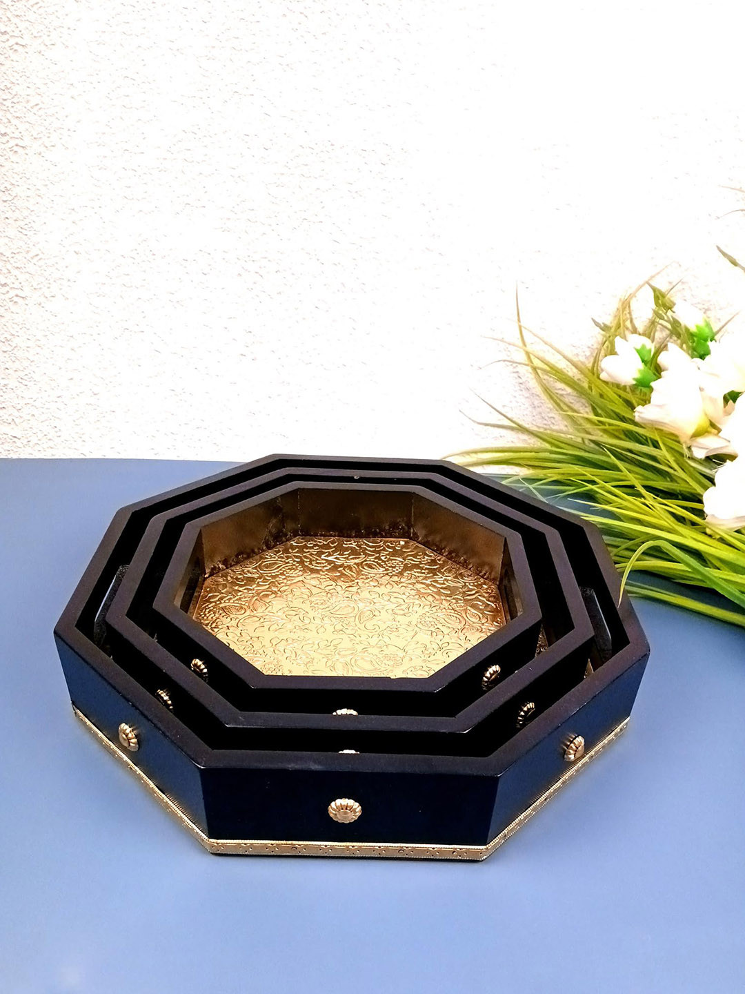 apka mart Brown 2024 Wood 3 Pieces Serving Tray
