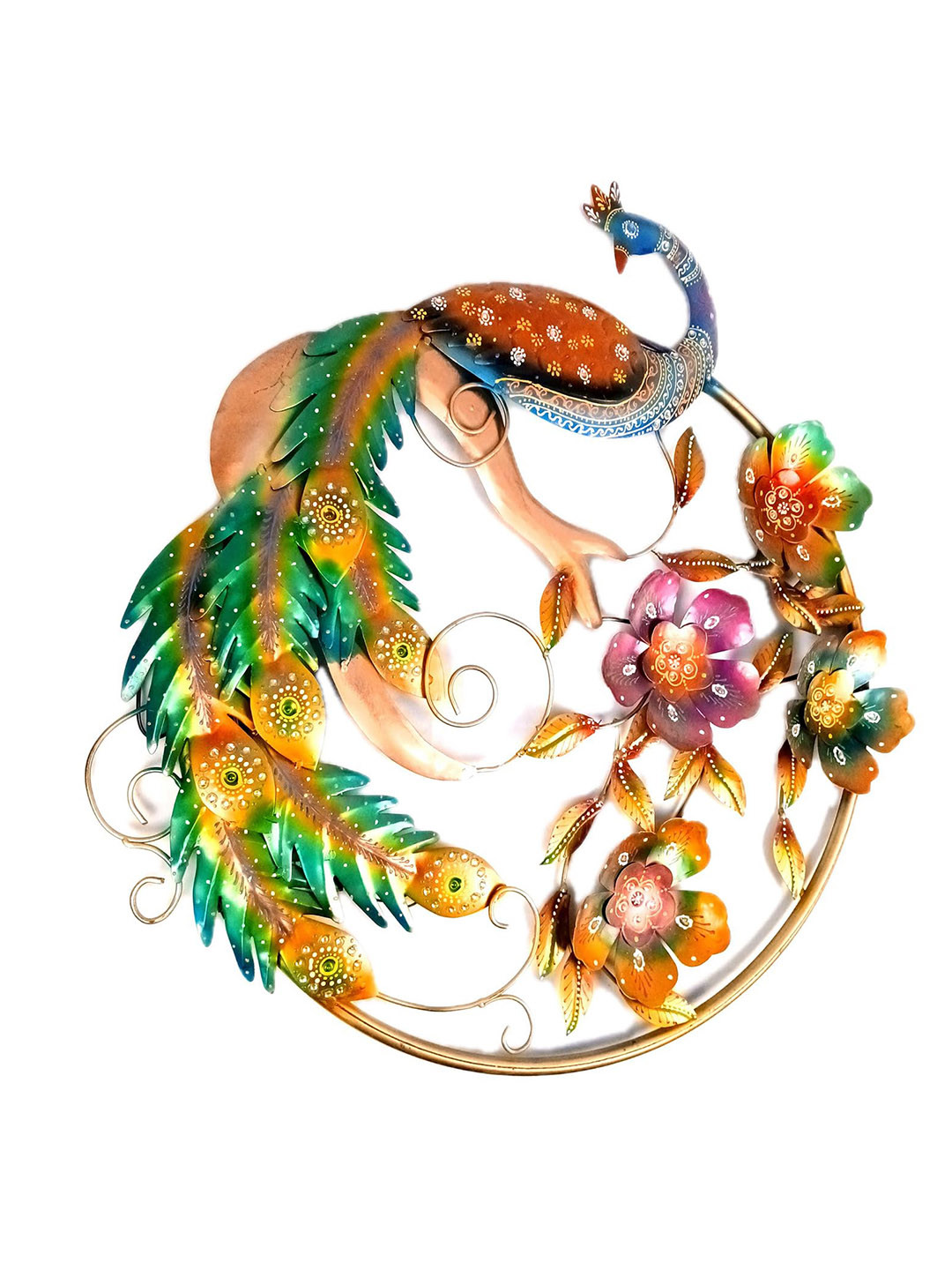 apka mart Peacock with LED Light Metal Floral Glossy Hall Wall Hangings-26In