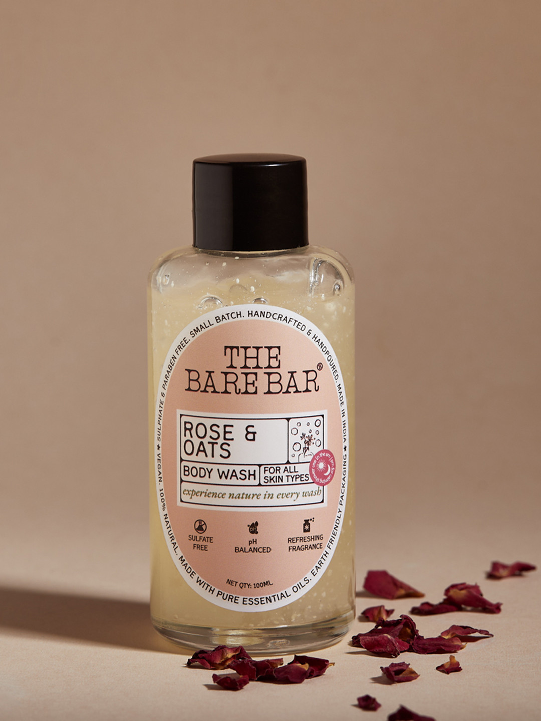 The Bare Bar Rose & Oats Body Wash For Skin Calming, Hydrating And Exfoliating- 100 ml