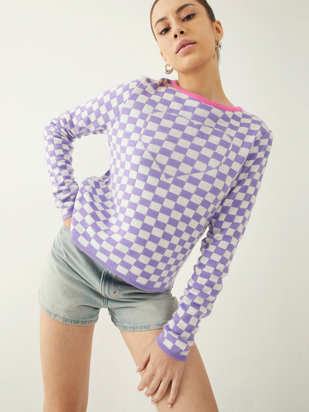 glitchez Gridlock Checked Acrylic pullover