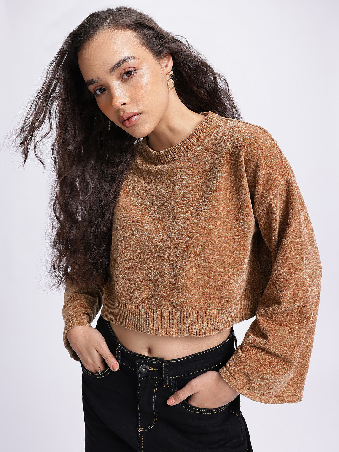 glitchez Flared Layer Velour Sweater